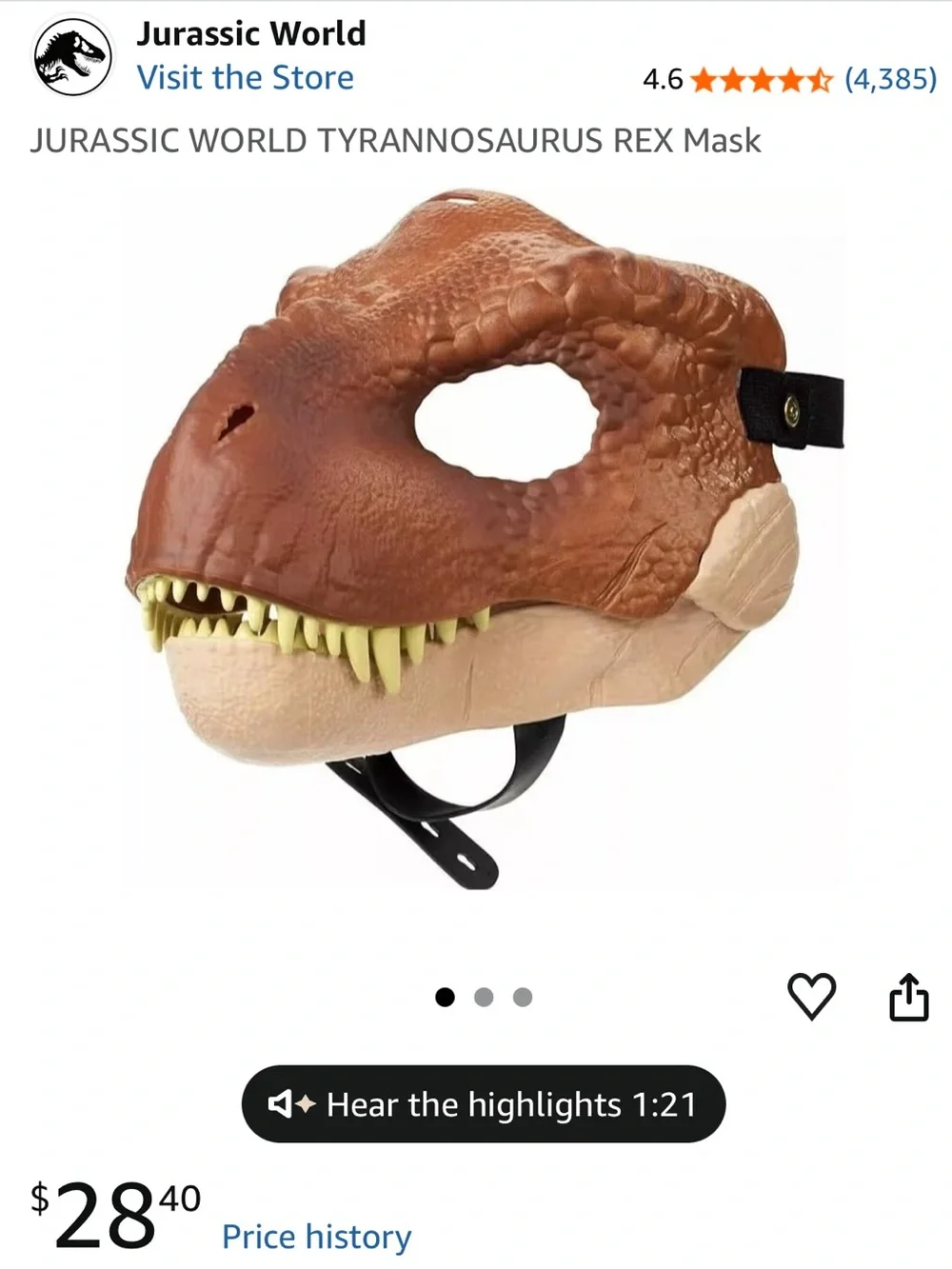 Jurassic World Tyrannosaurus Rex Velociraptor Blue Mask Claws Costume Dress Up